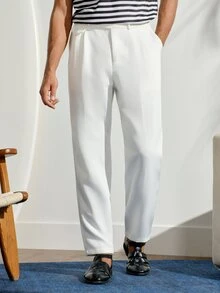 男士休閒素色錐形西裝長褲 秋冬正式款 - 白色 - 查看 1