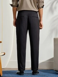 男士休閒/商務通勤斜口袋錐形西裝長褲 秋冬正式款 - 黑色 - 查看 3