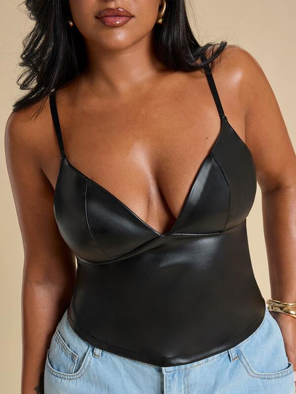 SHEIN BAE CURVE Plus size damnsort svart Halloween PU-linne, bustier
