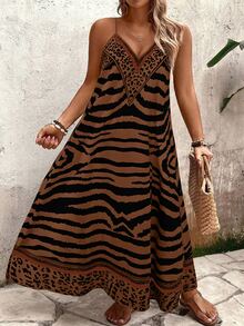 SHEIN LUNE CURVE Plus Size Women Leopard Print Loose Maxi Slip Dress For Summer - Chocolate Brown - View 6