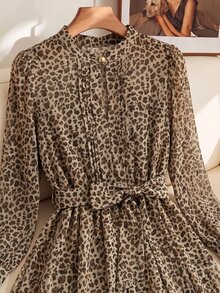 SHEIN Clasi 女款波點印花綁帶領長袖襯衫，適合通勤與日常穿著 - 彩色 - 查看 5