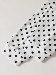 SHEIN 青少年女孩秋季波點落肩長袖休閒可愛寬鬆衛衣，保暖加厚復古街頭風，白色 - 白色 - 查看 6