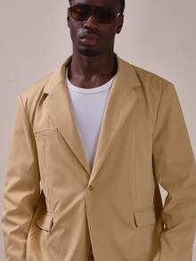 Oversized Crop Length Boxy Fit Single Breasted Suit Jacket "Musero" Patch On Sleeve Spring Summer Essentials Co Ord Jacket Only - Khaki - View 5