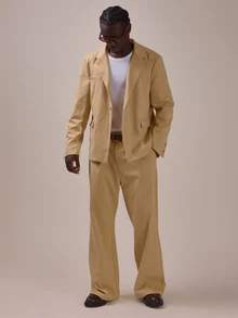 Oversized Crop Length Boxy Fit Single Breasted Suit Jacket "Musero" Patch On Sleeve Spring Summer Essentials Co Ord Jacket Only - Khaki - View 4