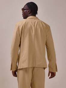 Oversized Crop Length Boxy Fit Single Breasted Suit Jacket "Musero" Patch On Sleeve Spring Summer Essentials Co Ord Jacket Only - Khaki - View 3