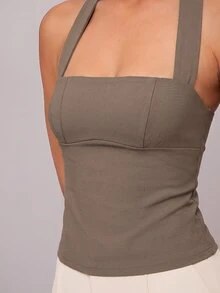 Silquee Women's Solid Color PU Leather Slim Fit Fashion Camisole Top, Khaki Commuter Summer Outing Elegant Blouses For Going Night Out Date Night - Khaki - View 4
