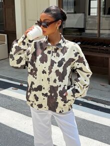 Muchica Women's Retro-Style Cotton-Blend Knit Jacket With Cow Print 2000s Style Office Wear For Women Zip Up - Multicolor - View 4