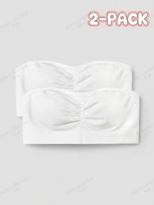 SHEIN Girlism Tween女孩簡約端莊舒適抓皺無肩帶內衣，含墊片，白色，適合冬季上學穿著 - 白色 - 查看 5