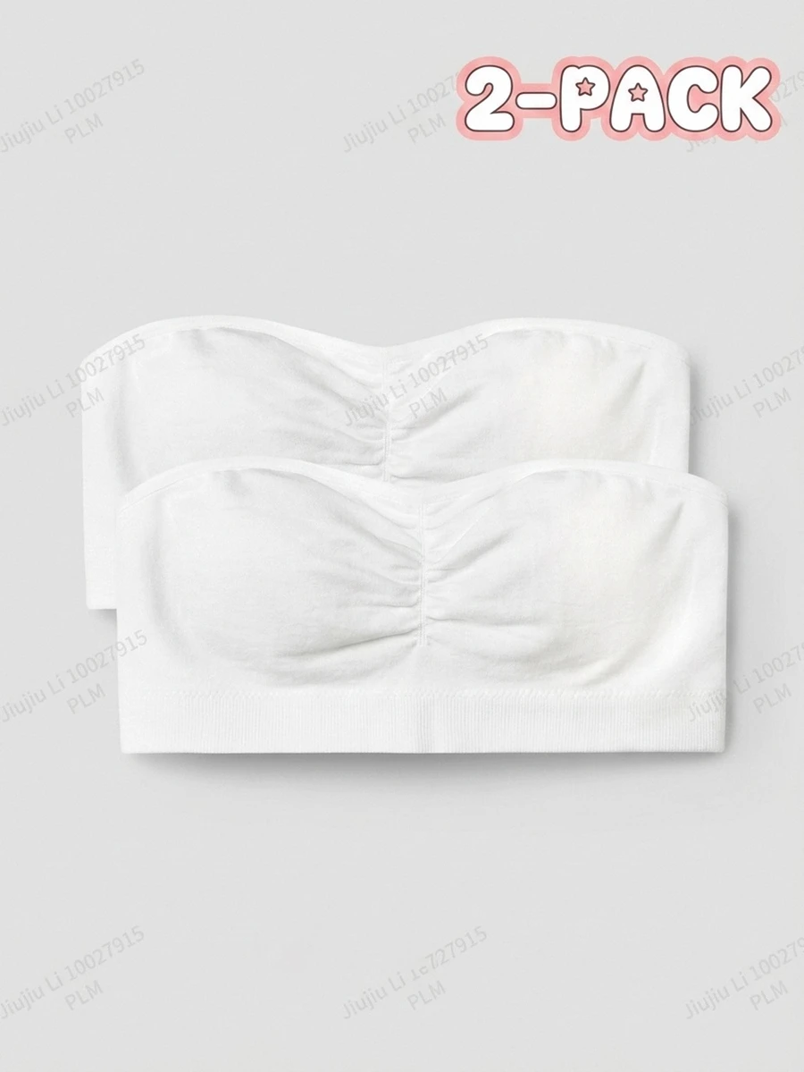 SHEIN Girlism Tween Girl Tween Girl Tween Girl Simple Modest Comfortable Ruched Bandeau Bra With Padding School White Winter Pcs - White - View 1