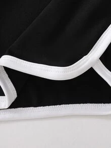 SHEIN Sparklyn Tween Girls Elastic Waist Contrast Binding Shorts, Summer, Casual, Minimalist, Outfit - Black - View 3