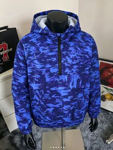 SHEIN 男孩藍色迷彩印花半拉鍊夾克，柔軟舒適面料，時尚百搭風格，春/秋新季，適合多季節與多場合 - 藍色 - 查看 7