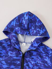 SHEIN 男孩藍色迷彩印花半拉鍊夾克，柔軟舒適面料，時尚百搭風格，春/秋新季，適合多季節與多場合 - 藍色 - 查看 4