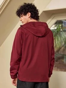 Whitmere Men's Jacket With Hooded Design, Convenient Zipper Closure, Minimalist Yet Layered Style. Overall Slim Fit, Suitable For Daily Outings, Casual Gatherings And More Occasions. - Burgundy - View 2