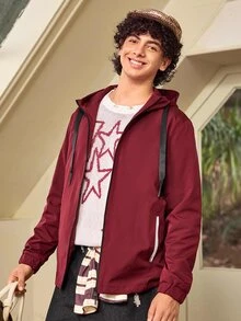 Whitmere Men's Jacket With Hooded Design, Convenient Zipper Closure, Minimalist Yet Layered Style. Overall Slim Fit, Suitable For Daily Outings, Casual Gatherings And More Occasions. - Burgundy - View 1