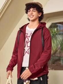 Whitmere Men's Jacket With Hooded Design, Convenient Zipper Closure, Minimalist Yet Layered Style. Overall Slim Fit, Suitable For Daily Outings, Casual Gatherings And More Occasions. - Burgundy - View 4