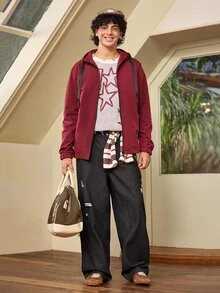 Whitmere Men's Jacket With Hooded Design, Convenient Zipper Closure, Minimalist Yet Layered Style. Overall Slim Fit, Suitable For Daily Outings, Casual Gatherings And More Occasions. - Burgundy - View 3