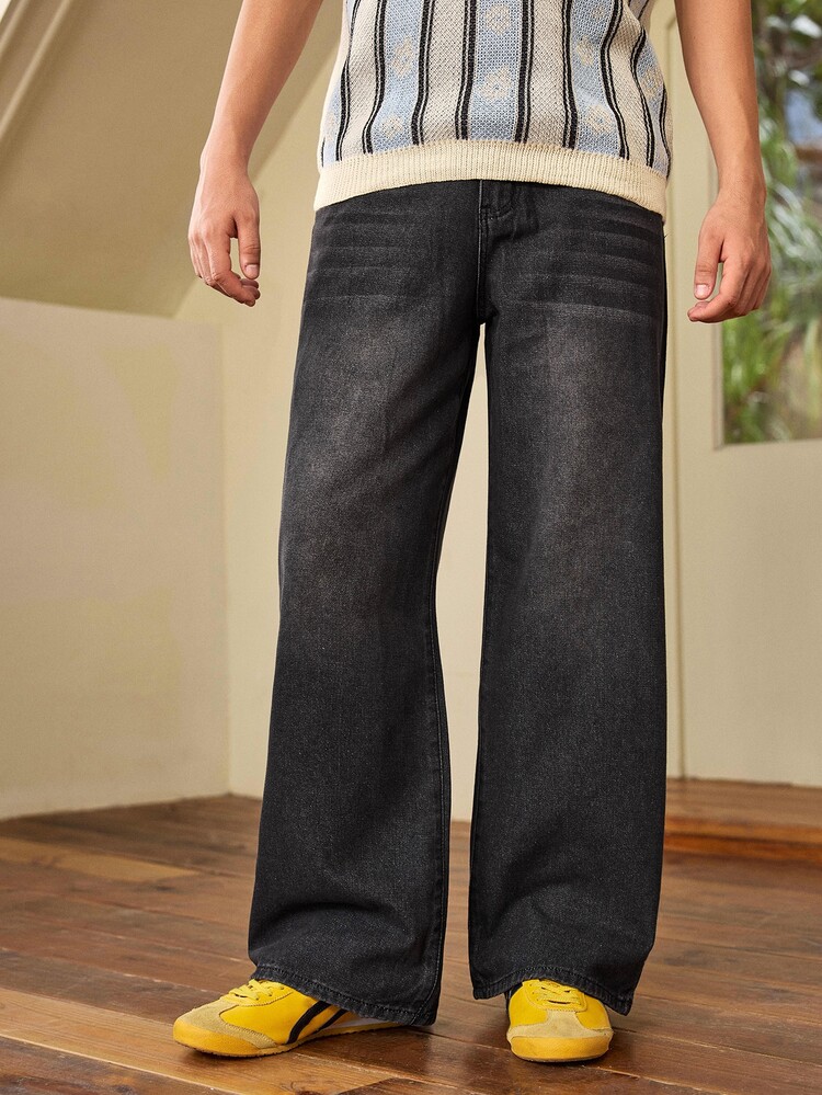 Whitmere Celana Jeans Denim Pria Model Vintage Longgar dengan Kaki Lebar - Grey - View 4