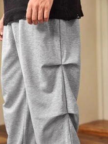 Whitmere Men's Pleated Wide Leg Sweatpants Drawstring Waist Loose Casual Streetwear Long Pants With Pockets - Light Grey - View 7