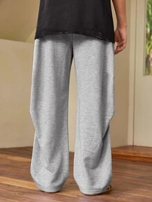 Whitmere Men's Pleated Wide Leg Sweatpants Drawstring Waist Loose Casual Streetwear Long Pants With Pockets - Light Grey - View 2
