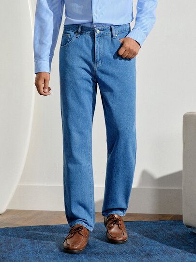 VeloEdit Men's Slim Fit Jeans Long Washed Dark Wash Jean Cargo Plain Blue Work Basic Husband Going Out Hang Out Urban College Work