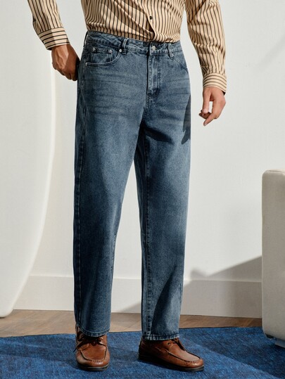 VeloEdit Men's Loose Fit Straight Leg Casual Denim Baggy Jeans With Pockets
