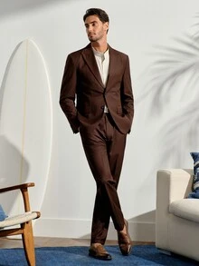 VeloEdit 男士 1件尖領西裝外套 & 1件正式西裝長褲，老錢風，儀式婚禮 - 咖啡棕 - 查看 5