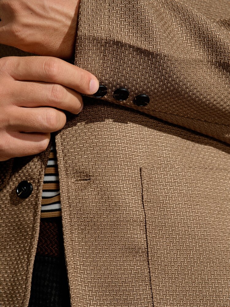 VeloEdit Men's Casual Blazer, Herringbone Jacquard Dual-Tone Jacket, Versatile For Casual, Light Business And Commuting - Coffee Brown - View 6