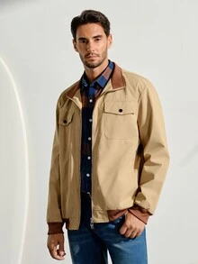 VeloEdit Men's Casual Daily Wear Top, Zipper Long Sleeve Jacket, Autumn Style - Khaki - View 4