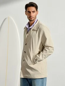 VeloEdit Men's Apricot Mature Casual Daily Trench Coat Jacket For Spring, Summer And All Seasons Fall Old Money - Apricot - View 4