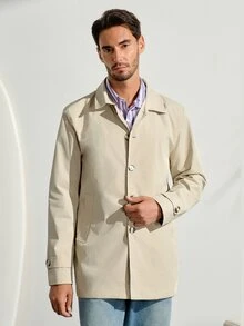 VeloEdit Men's Apricot Mature Casual Daily Trench Coat Jacket For Spring, Summer And All Seasons Fall Old Money - Apricot - View 5