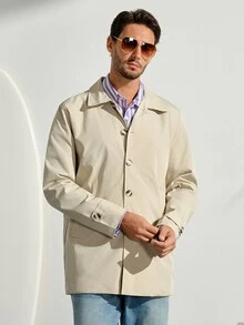 VeloEdit Men's Apricot Mature Casual Daily Trench Coat Jacket For Spring, Summer And All Seasons Fall Old Money - Apricot - View 6