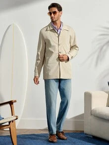 VeloEdit Men's Apricot Mature Casual Daily Trench Coat Jacket For Spring, Summer And All Seasons Fall Old Money - Apricot - View 2