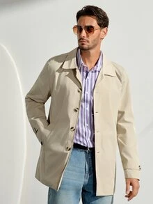 VeloEdit Men's Apricot Mature Casual Daily Trench Coat Jacket For Spring, Summer And All Seasons Fall Old Money - Apricot - View 1