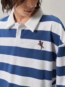 Vaulklash 男士休闲拼色条纹 Polo 长袖衬衫，秋季 - 彩色 - 查看 7