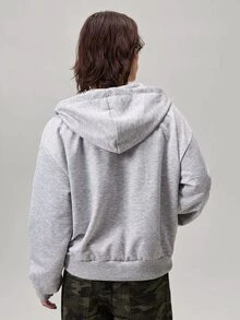 Vaulklash 男士春秋休閒時尚街頭風日常通勤字母印花拉鍊連帽衛衣 - 灰色 - 查看 3