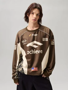 Vaulklash 1pc Men's Loose Fit Pullover Sweatshirt,All Shades Of Brown,Winter,Streetwear,Gym,Racing Graphic,Contrast Color Design,Short Casual Top,Long Sleeve - Khaki - View 4