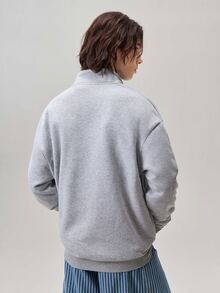 Vaulklash 男士纯色半拉链/四分之一拉链卫衣，适合秋冬季穿着 - 淺灰色 - 查看 3