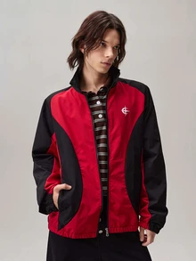 Vaulklash 男士印花运动夹克，适合日常穿着、户外活动、健身、休闲、上学、聚会、音乐节等场合。可作为礼物送给朋友或男友。男士立领拉链夹克，拼接夹克，赛车夹克。 - 紅色 - 查看 6