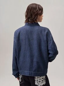 男士长袖休闲街头风拉链外套，秋季款 - 藍色 - 查看 3