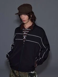 男士休闲时尚百搭长袖短款夹克，Techwear Y2k 短款拉链跑道风衣夹克，秋季，垃圾摇滚 - 烏鴉 - 查看 4