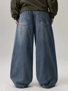 Vaulklash Men's Solid Color Minimalist Casual Jeans - Blue - View 3