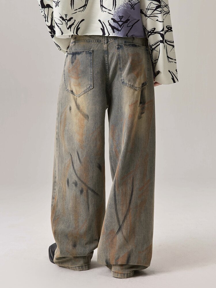 Vaulklash Manfinity Streetrush Men's All-Over Print Pocketed Loose Casual Jeans Hang Out Going Out Party Vacation Street - Bronze - View 3