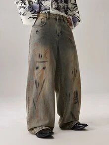 Vaulklash 男式全印花口袋宽松休闲牛仔裤 - 銅色 - 查看 5