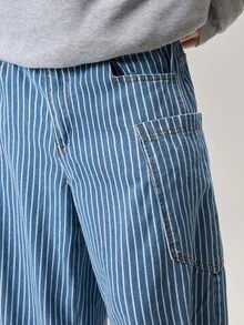 Vaulklash Men's Striped Button Pocket Casual Versatile Daily Travel Jeans, Young Daily Style,Summer, - Baby Blue - View 8