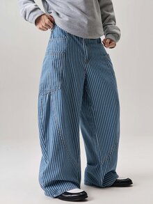 Vaulklash Men's Striped Button Pocket Casual Versatile Daily Travel Jeans, Young Daily Style,Summer, - Baby Blue - View 6
