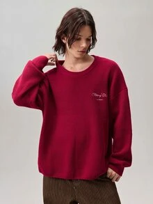 Vaulklash 男士时尚字母图案长袖针织毛衣 红色毛衣 男士圆领卫衣 - 紅色 - 查看 4