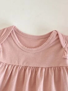 Newborn Baby Solid Color Round Neck Ruffle Top Long Pants Casual Baby Girl Going Family Matching Hospital Birth Sleepwear Set Dusty Pink Autumn - Baby Pink - View 4