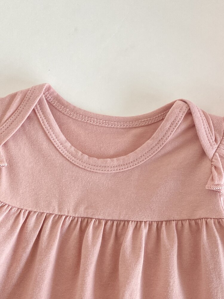 Newborn Baby Solid Color Round Neck Ruffle Top Long Pants Casual Baby Girl Going Family Matching Hospital Birth Sleepwear Set Dusty Pink Autumn - Baby Pink - View 4