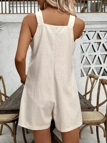 EMERY ROSE Enterizo informal sin mangas con botones frontales y doble bolsillo para verano - Albaricoque - Ver 2