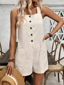 EMERY ROSE Enterizo informal sin mangas con botones frontales y doble bolsillo para verano - Albaricoque - Ver 4
